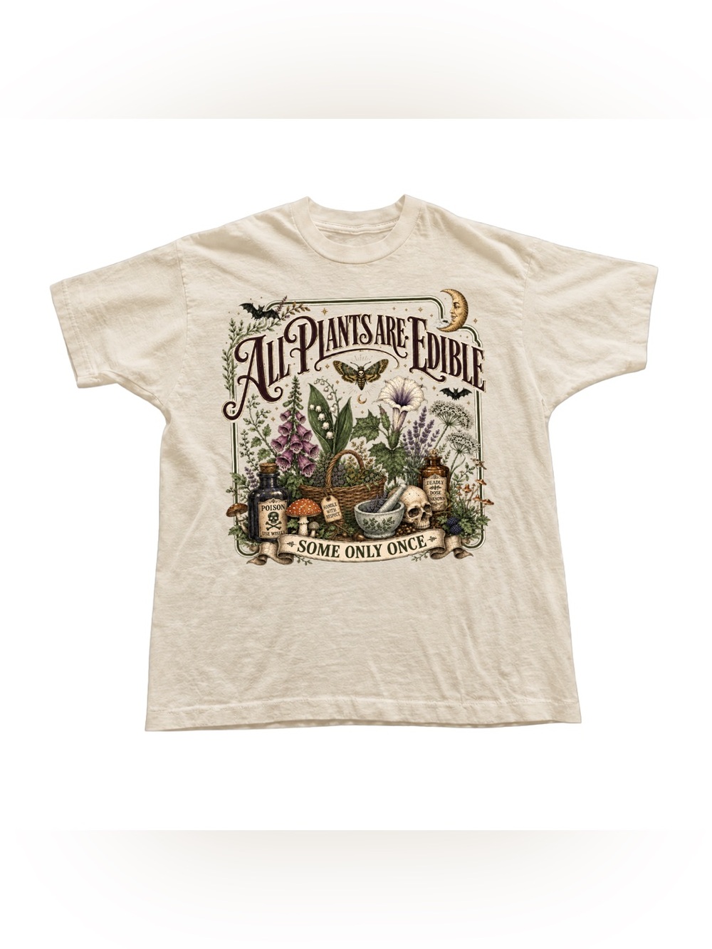 Off White Graphic Tee — 'All Plants Are Edible' Botanical Illustration